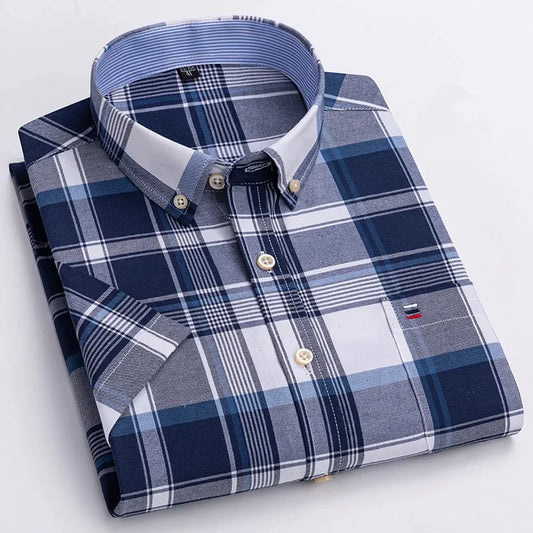 Men’s Premium Oxford Cotton Short Sleeve Shirt – Breathable Business Casual Summer Wear