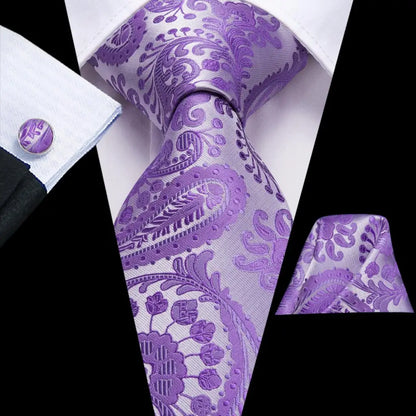 Paisley Men’s Silk Tie Set – Necktie, Pocket Square & Cufflinks – Elegant Gift for Weddings, Business & Parties
