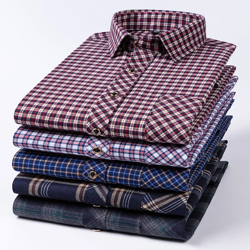 Men’s Soft Cotton Flannel Plaid Shirt – Long Sleeve Regular Fit Brushed Casual Shirt with Single Chest Pocket