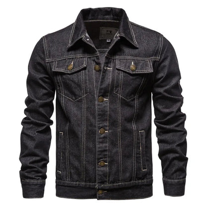 Men’s Slim Fit Denim Jacket – Vintage Motorcycle Style, Autumn Casual Cotton Coat