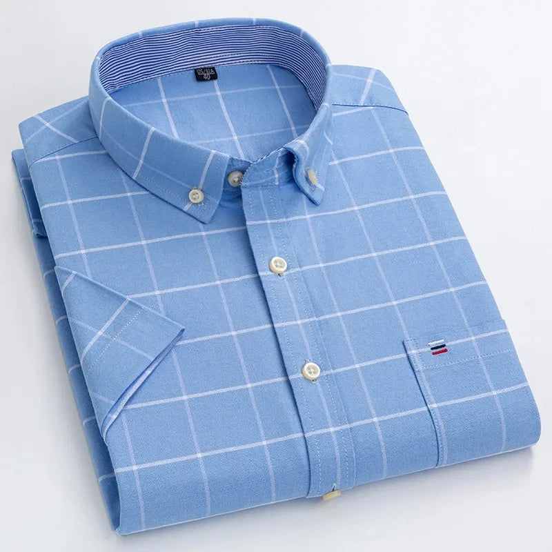 Men’s Premium Oxford Cotton Short Sleeve Shirt – Breathable Business Casual Summer Wear