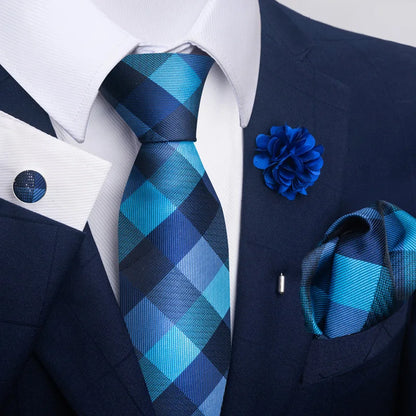 Luxury Men’s Floral Paisley Tie Set – Black & Gold Necktie with Matching Pocket Square, Cufflinks & Brooch | Elegant Wedding, Business, Dinner & Cocktail Look