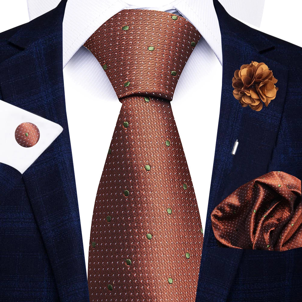 Red Paisley Tie Set for Men – 8cm Necktie, Matching Handkerchief, Cufflinks & Pin – Formal Wedding & Party Accessories