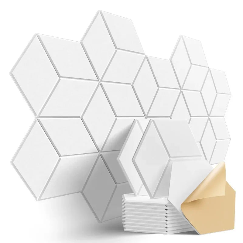 12-Pack Hexagonal Self-Adhesive Acoustic Panels - Noise-Absorbing Foam with Y-Lined Design for Echo Elimination