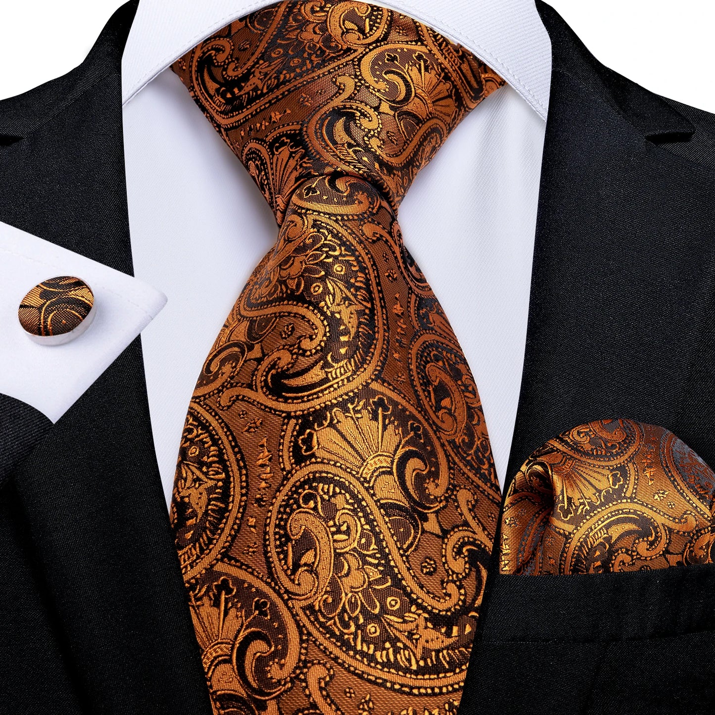 Men’s Paisley Tie Set – Luxury Silk-Feel Necktie, Pocket Square & Cufflinks – Formal Wedding & Prom Gift Set