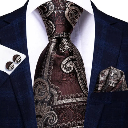 Paisley Men’s Silk Tie Set – Necktie, Pocket Square & Cufflinks – Elegant Gift for Weddings, Business & Parties