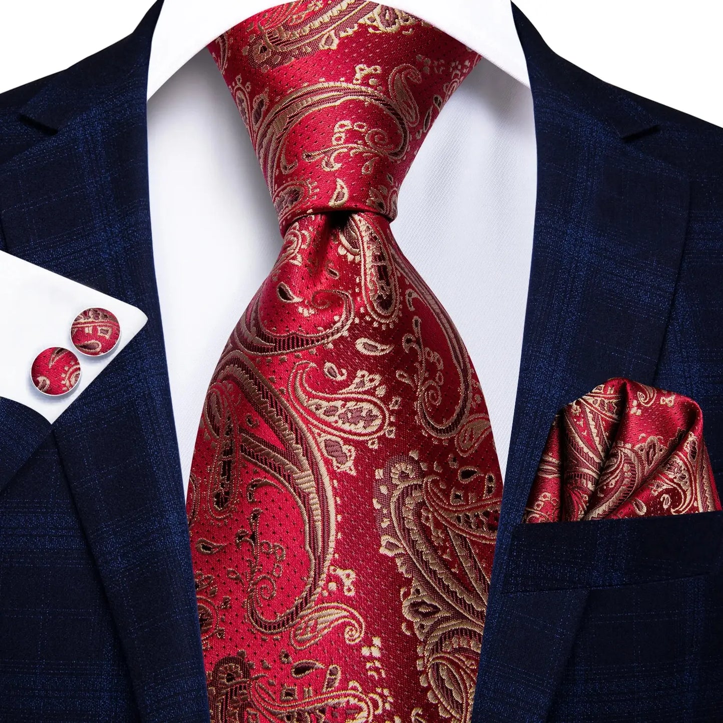Men’s Elegant Paisley Tie Set – Jacquard Woven Necktie, Pocket Square & Cufflinks for Weddings, Business & Gifts