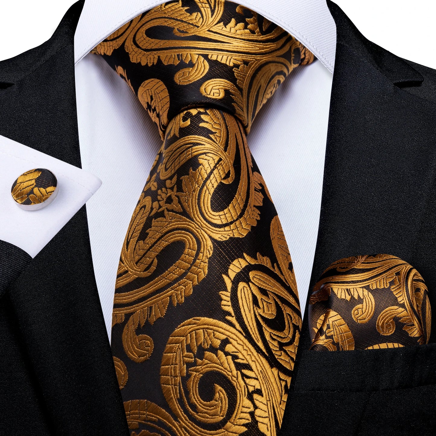 Men’s Paisley Tie Set – Luxury Silk-Feel Necktie, Pocket Square & Cufflinks – Formal Wedding & Prom Gift Set