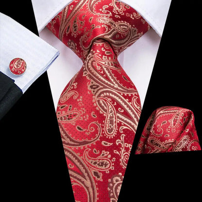 Paisley Men’s Silk Tie Set – Necktie, Pocket Square & Cufflinks – Elegant Gift for Weddings, Business & Parties