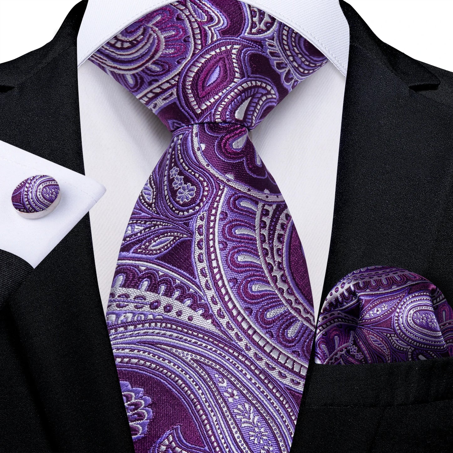 Men’s Paisley Tie Set – Luxury Silk-Feel Necktie, Pocket Square & Cufflinks – Formal Wedding & Prom Gift Set