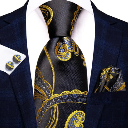 Paisley Men’s Silk Tie Set – Necktie, Pocket Square & Cufflinks – Elegant Gift for Weddings, Business & Parties