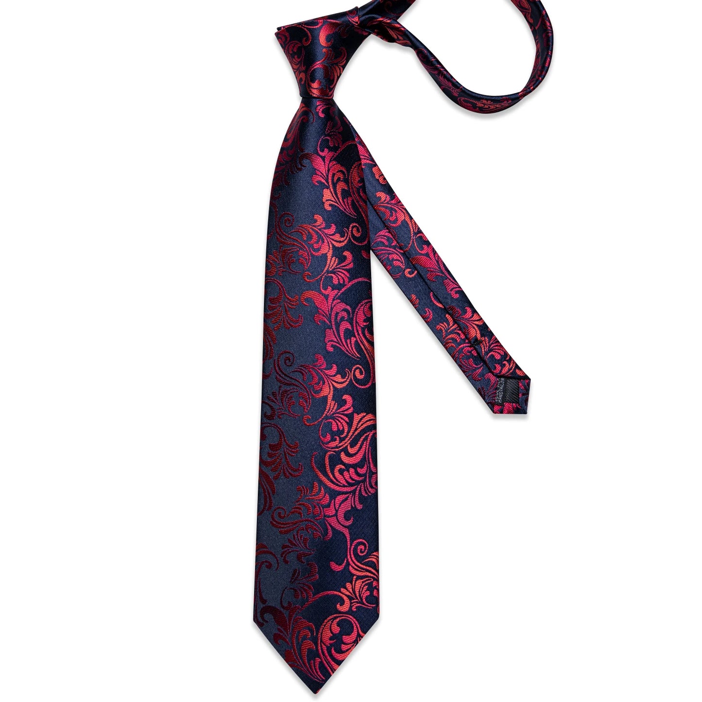 Luxury Red & Blue Floral Silk Tie Set – 8cm Necktie + Pocket Square + Cufflinks + Brooch – Men’s Formal Gift Set