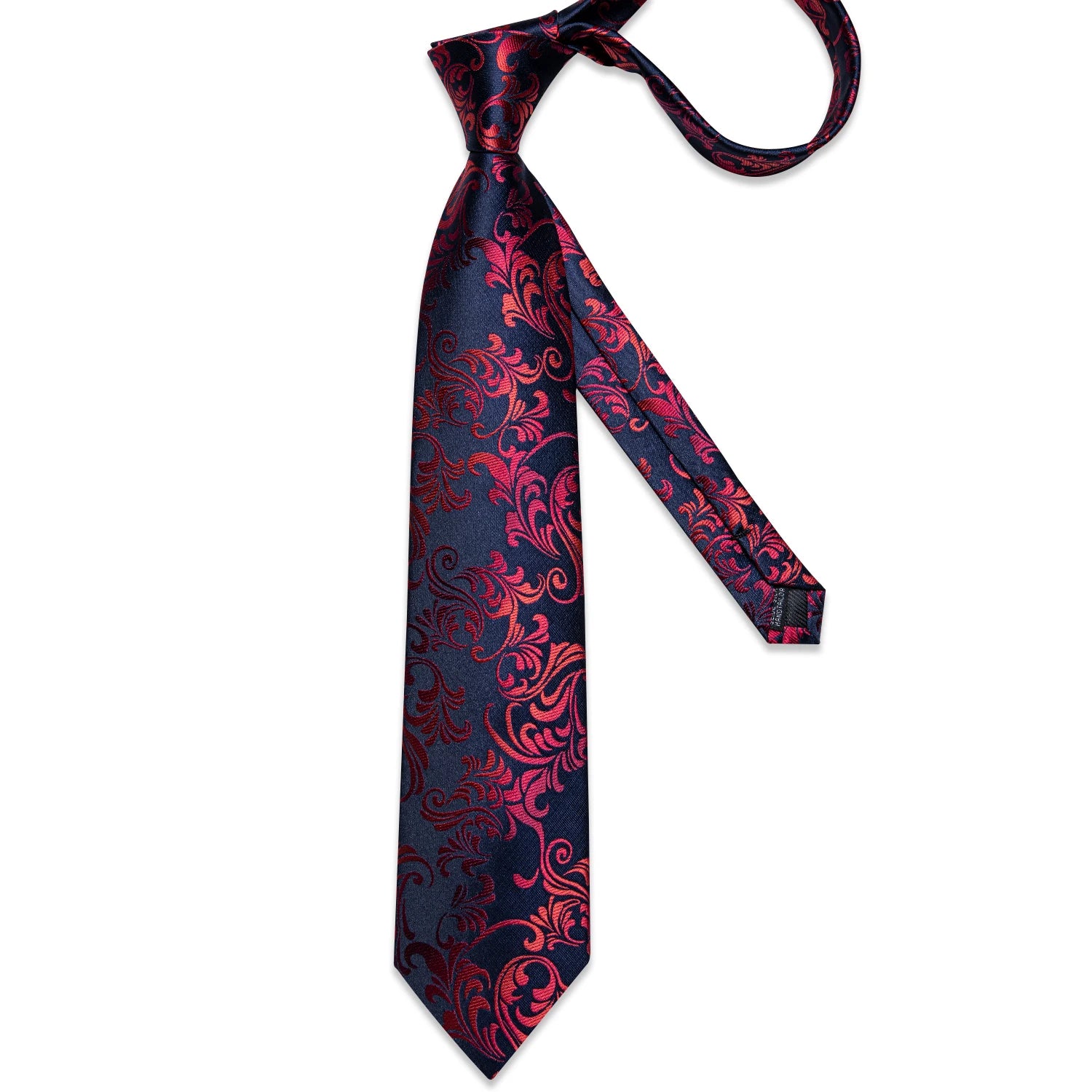 Luxury Red & Blue Floral Silk Tie Set – 8cm Necktie + Pocket Square + Cufflinks + Brooch – Men’s Formal Gift Set