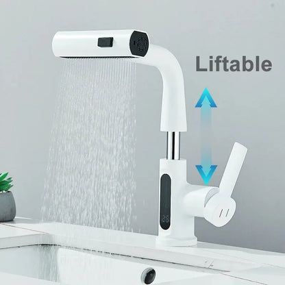 Temperature Digital Display Bathroom Basin Faucet – Pull-Out Waterfall Sink Mixer Tap