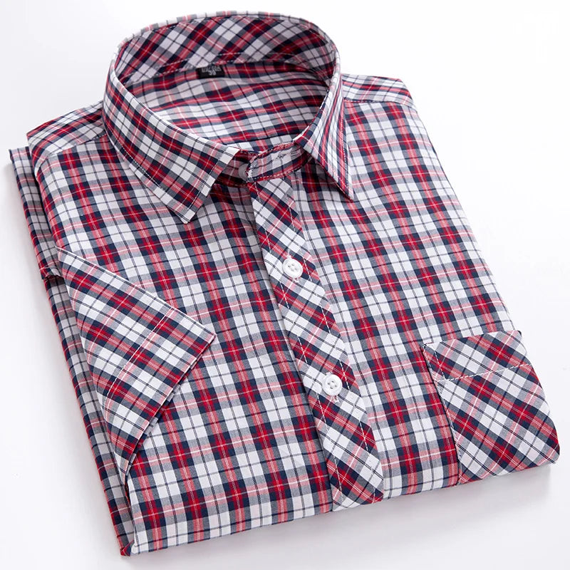 Plus Size 100% Cotton Plaid Short Sleeve Shirt for Men – Sizes Up to 8XL – Soft, Lightweight & Casual Summer Style