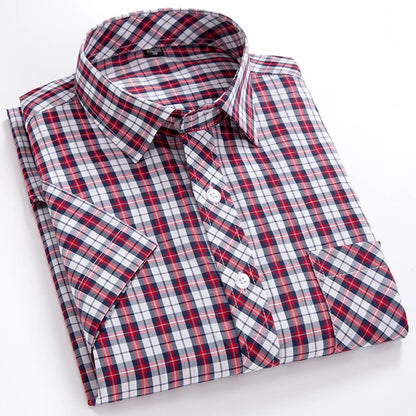 Plus Size 100% Cotton Plaid Short Sleeve Shirt for Men – Sizes Up to 8XL – Soft, Lightweight & Casual Summer Style