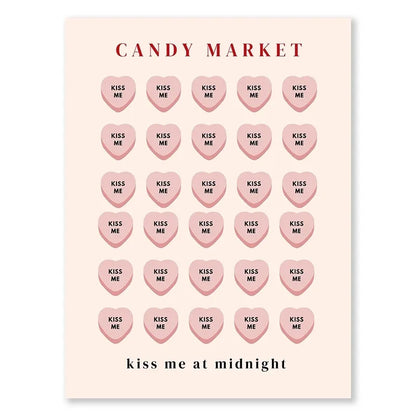 Valentine's Day Queue Gallery Printable Poster - Vintage Romantic Wall Art Cute Pink Heart Canvas Painting for Home Bedroom Decoration