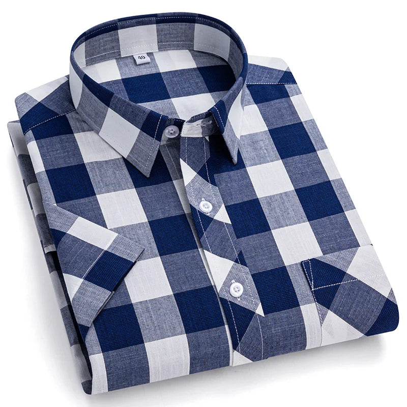 Plus Size 100% Cotton Plaid Short Sleeve Shirt for Men – Sizes Up to 8XL – Soft, Lightweight & Casual Summer Style