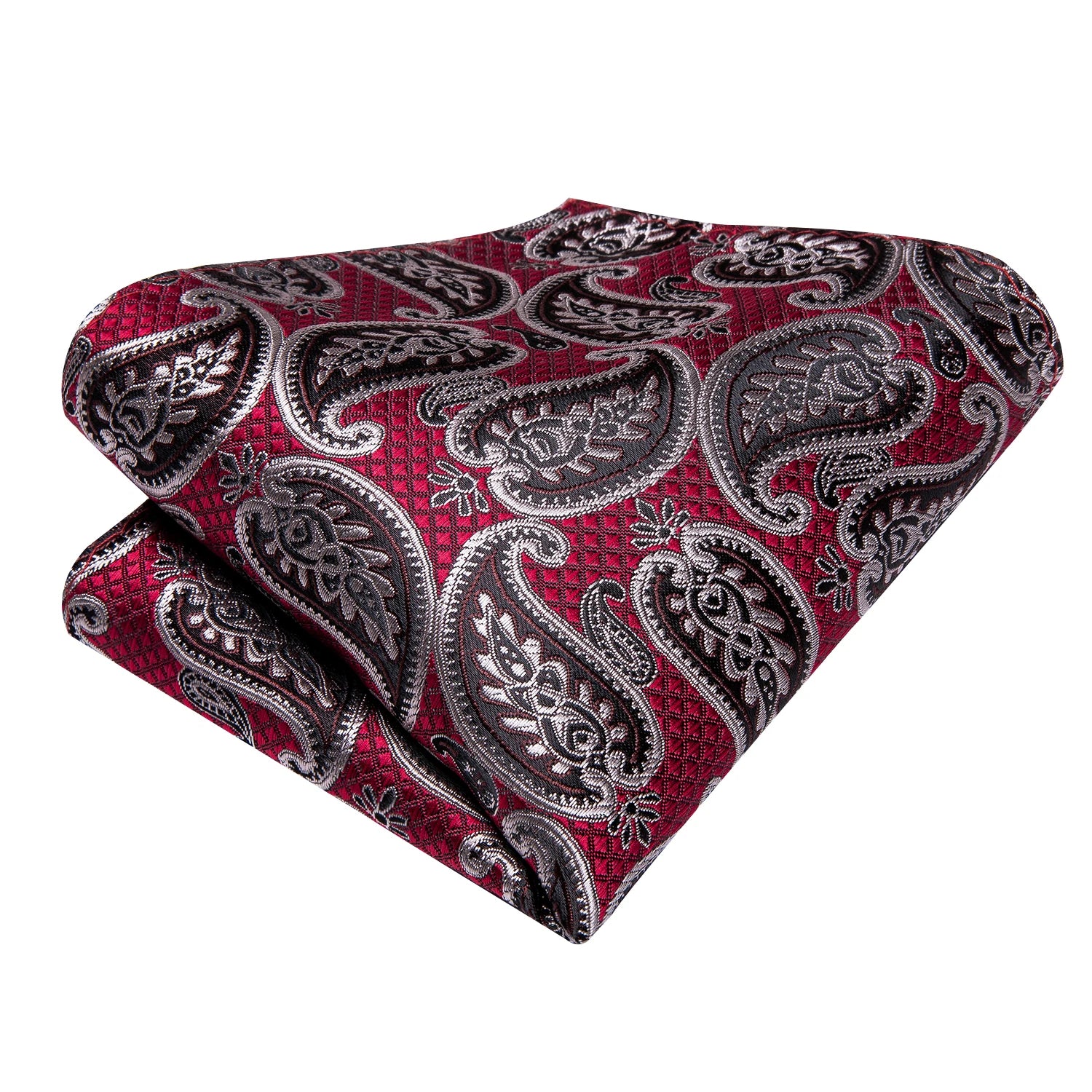 Burgundy Brown & Black Paisley Striped Silk Tie Set – Necktie + Pocket Square + Cufflinks – Formal Gift Set for Men
