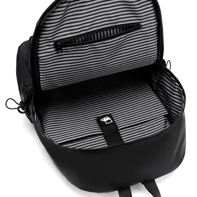 14 Inch Men's Backpack Large Capacity Travel Leisure Solid Color Pu Computer Backpack Fashion Men and Women Students Schoolbag