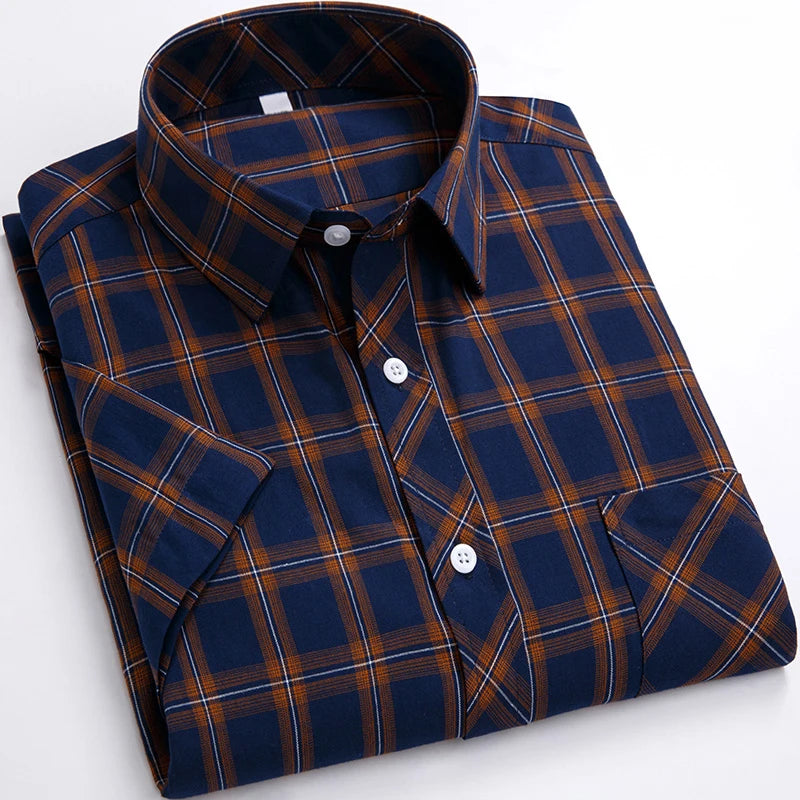 Plus Size 100% Cotton Plaid Short Sleeve Shirt for Men – Sizes Up to 8XL – Soft, Lightweight & Casual Summer Style