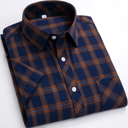 Plus Size 100% Cotton Plaid Short Sleeve Shirt for Men – Sizes Up to 8XL – Soft, Lightweight & Casual Summer Style