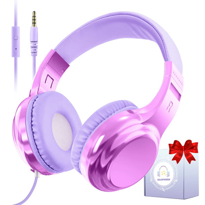 Kids Headphones Wired 3.5Mm Jack Stylish Foldable Children'S Gaming Headset with Mic for Iphone Computer Tablet PC Girls Gifts