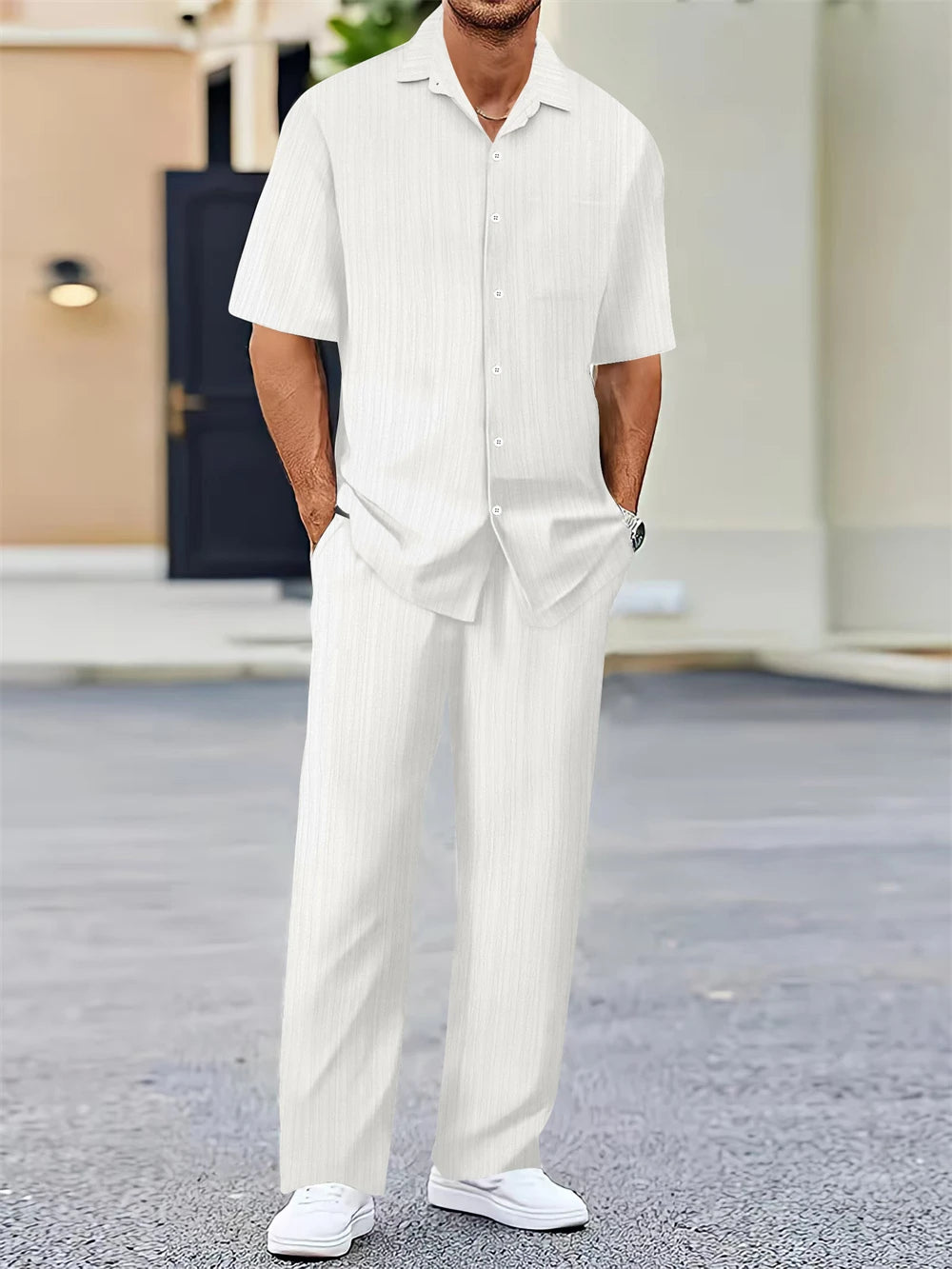 Men’s 2-Piece Summer Set – Classic Shirt & Pants | Business Casual Outfit for Daily & Travel Wear