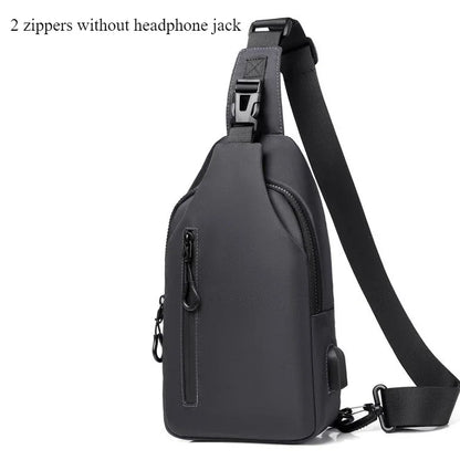 Men's Fashion Solid Color Crossbody Chest Bag with USB Charging Port