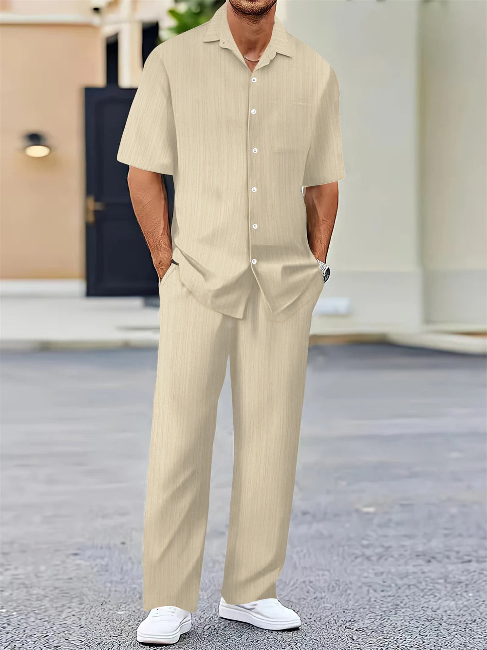 Men’s 2-Piece Summer Set – Classic Shirt & Pants | Business Casual Outfit for Daily & Travel Wear