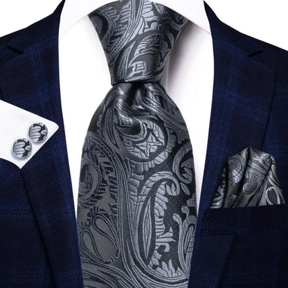 Paisley Men’s Silk Tie Set – Necktie, Pocket Square & Cufflinks – Elegant Gift for Weddings, Business & Parties