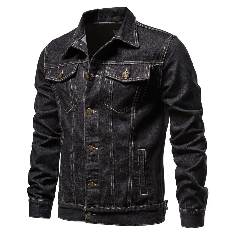 Men’s Slim Fit Denim Jacket – Vintage Motorcycle Style, Autumn Casual Cotton Coat