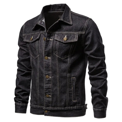 Men’s Slim Fit Denim Jacket – Vintage Motorcycle Style, Autumn Casual Cotton Coat