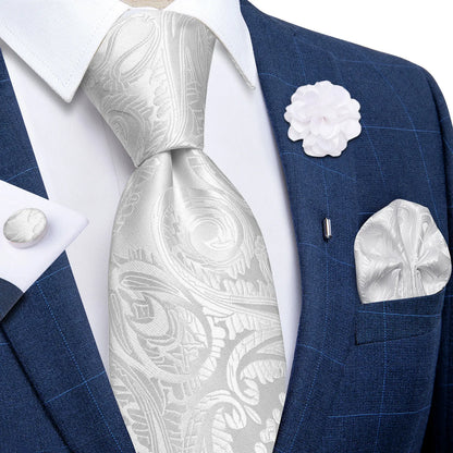 Luxury Red & Blue Floral Silk Tie Set – 8cm Necktie + Pocket Square + Cufflinks + Brooch – Men’s Formal Gift Set