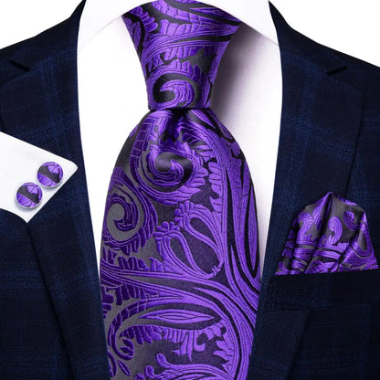 Paisley Men’s Silk Tie Set – Necktie, Pocket Square & Cufflinks – Elegant Gift for Weddings, Business & Parties