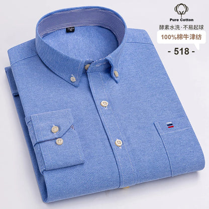 100% Cotton Oxford Long Sleeve Men's Plaid Dress Shirt – Regular Fit Formal Shirt with Pocket (S–7XL)