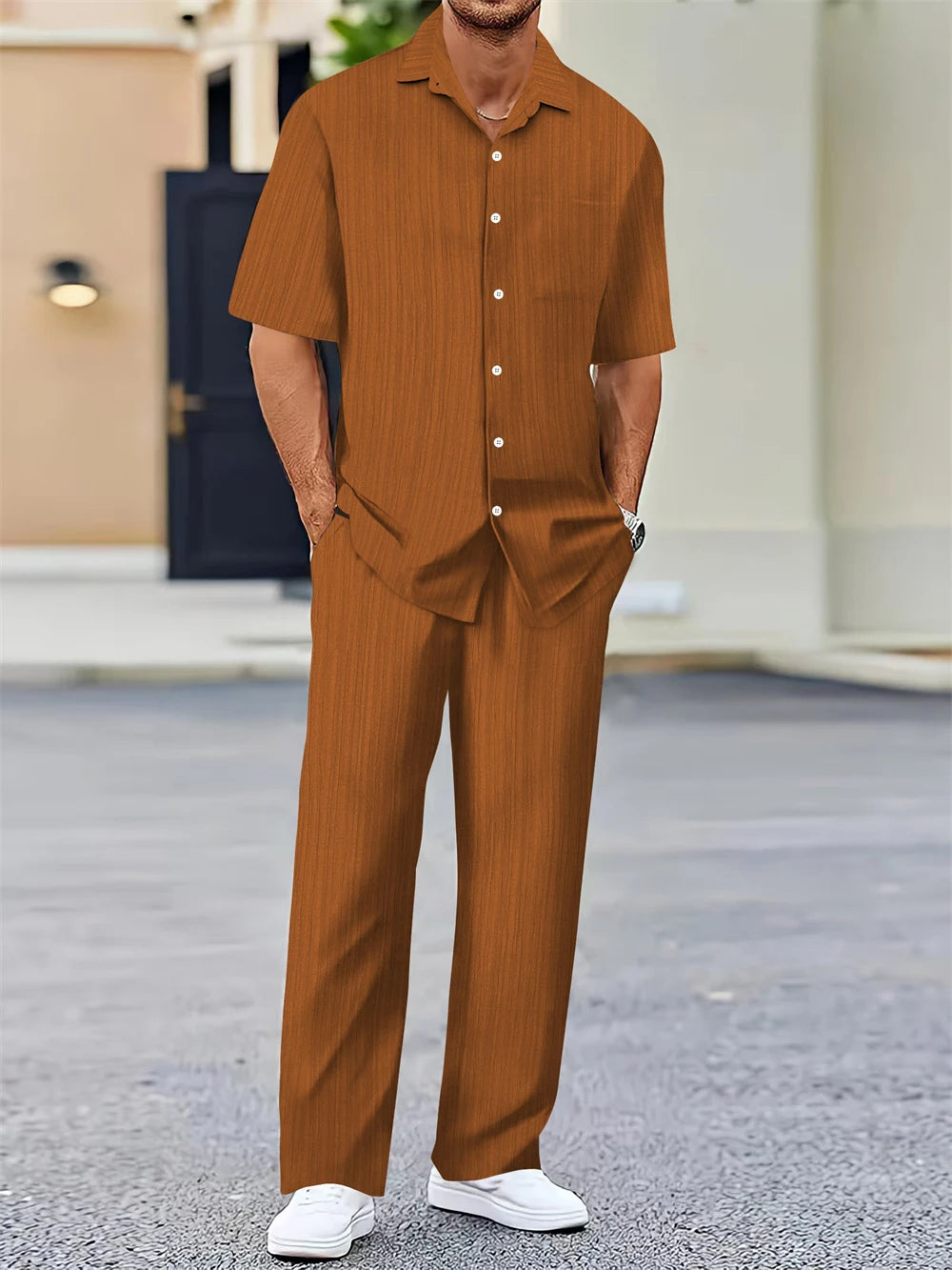 Men’s 2-Piece Summer Set – Classic Shirt & Pants | Business Casual Outfit for Daily & Travel Wear