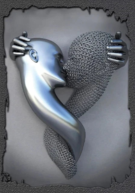 Metal Figure Statue Romantic Wall Art Abstract Canvas Painting Lovers Sculpture Posters Prints Pictures Living Room Home Decor