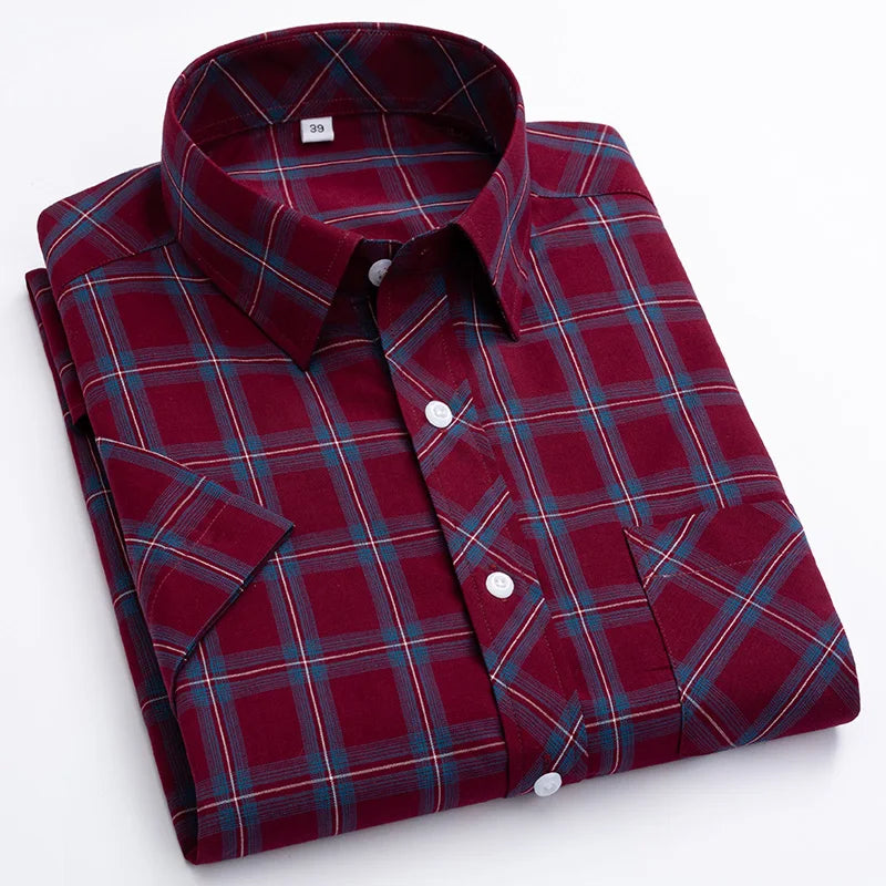 Plus Size 100% Cotton Plaid Short Sleeve Shirt for Men – Sizes Up to 8XL – Soft, Lightweight & Casual Summer Style