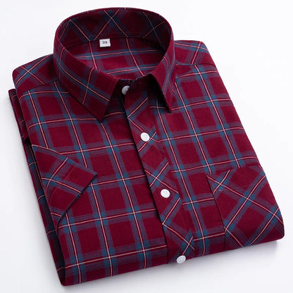 Plus Size 100% Cotton Plaid Short Sleeve Shirt for Men – Sizes Up to 8XL – Soft, Lightweight & Casual Summer Style