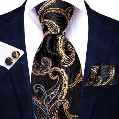 Paisley Men’s Silk Tie Set – Necktie, Pocket Square & Cufflinks – Elegant Gift for Weddings, Business & Parties