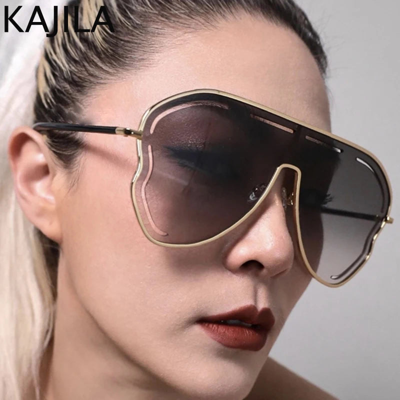 Oversized Hollow One-Piece Sunglasses Women Big Frame 2024 Luxury Brand Special-Shaped Sun Glasses for Ladies Eyewear Shades