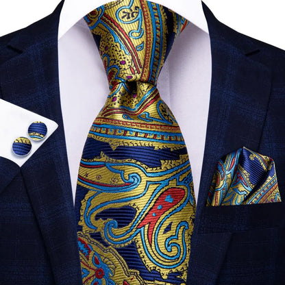 Paisley Men’s Silk Tie Set – Necktie, Pocket Square & Cufflinks – Elegant Gift for Weddings, Business & Parties