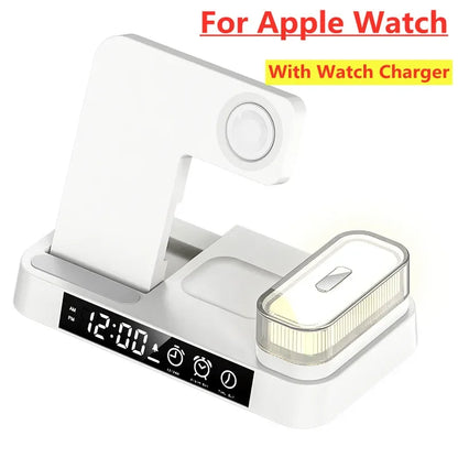 30W 3-in-1 Wireless Charging Station with Alarm Clock & Night Light – Fast Charger Stand for iPhone, Samsung, Apple Watch & Galaxy Watch