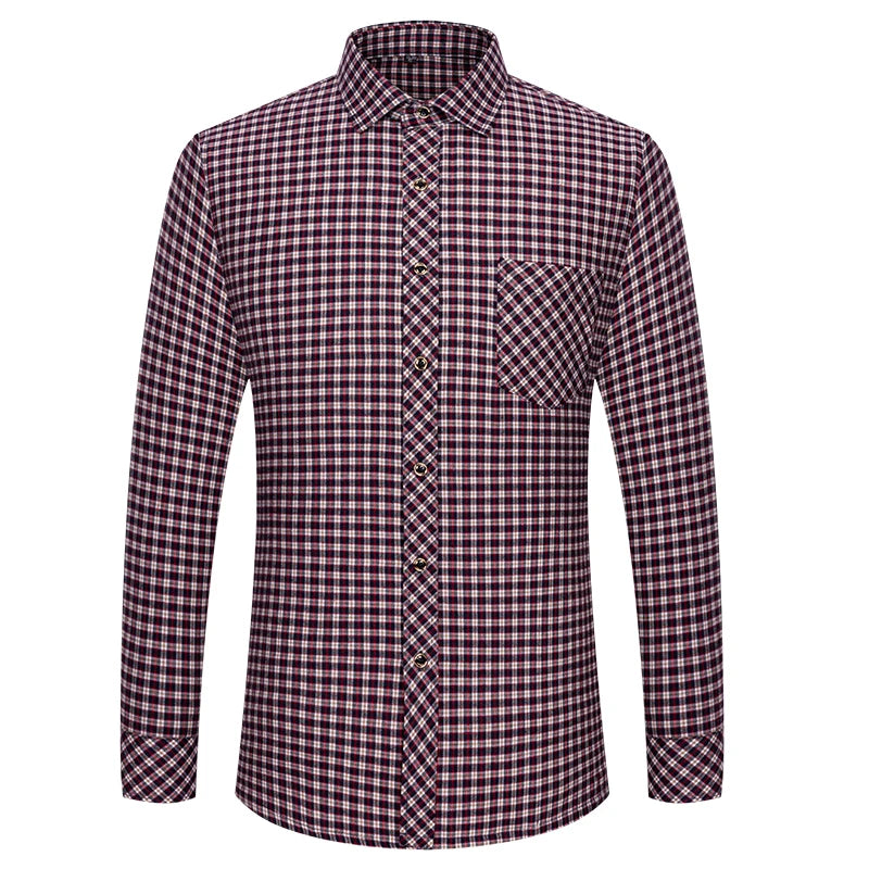 Men’s Soft Cotton Flannel Plaid Shirt – Long Sleeve Regular Fit Brushed Casual Shirt with Single Chest Pocket
