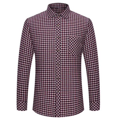 Men’s Soft Cotton Flannel Plaid Shirt – Long Sleeve Regular Fit Brushed Casual Shirt with Single Chest Pocket