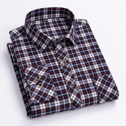 Men’s Soft Cotton Flannel Plaid Shirt – Long Sleeve Regular Fit Brushed Casual Shirt with Single Chest Pocket