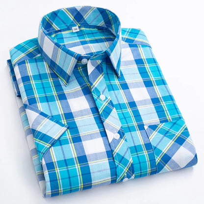 Plus Size 100% Cotton Plaid Short Sleeve Shirt for Men – Sizes Up to 8XL – Soft, Lightweight & Casual Summer Style