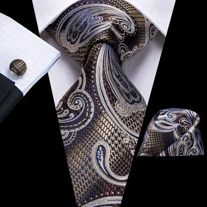 Paisley Men’s Silk Tie Set – Necktie, Pocket Square & Cufflinks – Elegant Gift for Weddings, Business & Parties
