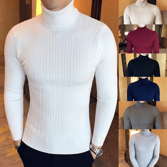 Men’s Winter Turtleneck Sweater – Thick Warm Slim Fit Knitwear with Double Collar